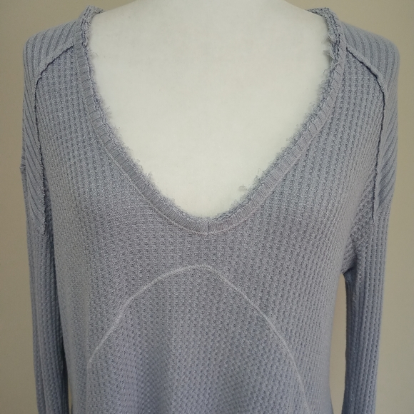 Free People Waffle knit thermal lavender raw hem - Picture 3 of 12